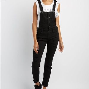 Charlotte Russe distressed black overalls
